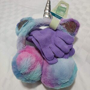 Kids unicorn ear muffs and gloves set - NWT